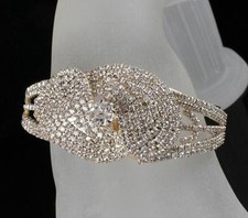 SHINY BRIDAL AUSTRIAN CRYSTAL BANGLE BRACELET CUFF GOLD GP WEDDING PROM B12122G