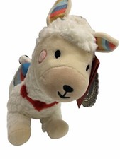 FAO Schwarz Llama Alpaca Plush Furry White Laying W Rainbow Blanket NWT