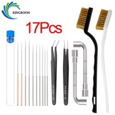 17Pcs 3D Printer Nozzle Cleaning Tool Kit w/Brush+Needles+Tweezers+Wrenches DIY