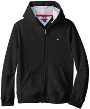 Tommy Hilfiger Big Boys' Long Sleeve Draper Jersey Hoodie, Black , Size 4