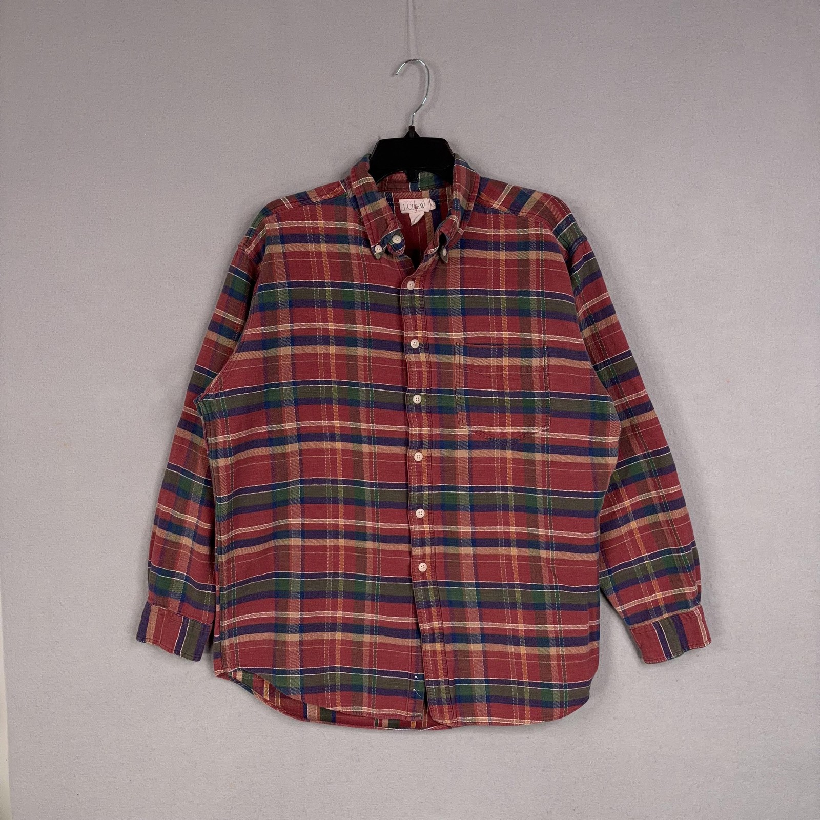 Vintage J Crew Shirt Mens Large Red Plaid Oarsman Button Down Casual 90s