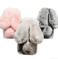 Cute Plush Bunny Fur Phone Case Soft TPU Cover for iPhone 11–17 Pro Max
