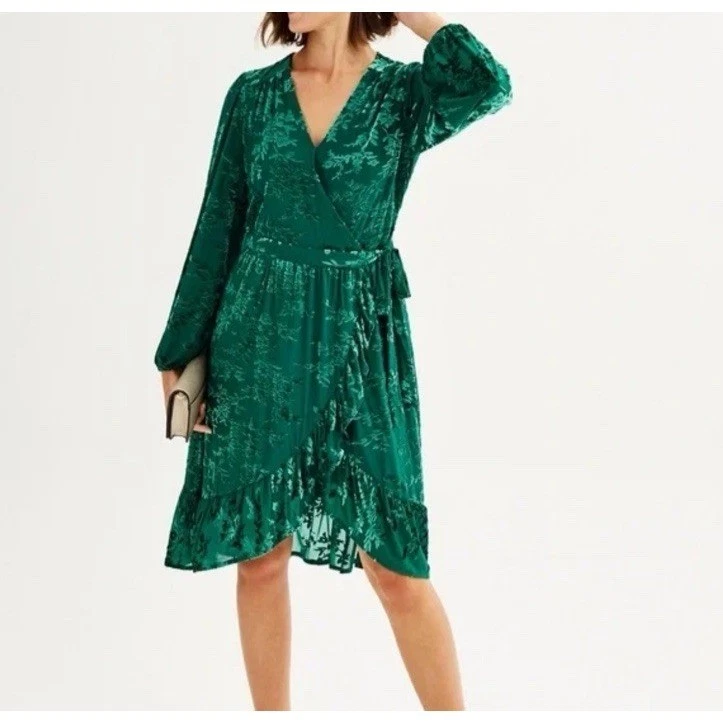 Vestido Draper James Terciopelo Burnout Envolvente Talla Grande Verde Esmeralda Fluido Femenino Foto 2 de 4