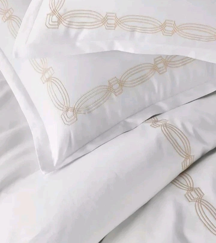 Hotel Collection "Portofino" 600TC Euro Pillow Shams, Set Of 2, Embroidered, NWT - Image 3 of 4