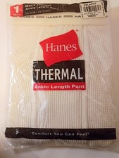 Hanes White Thermal Waffle Ankle Lenght Pants Vintage Long Johns Men's 2XL NEW