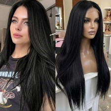 Lace Frontal Wigs Black Long Straight Synthetic Hair High Temperature Fiber
