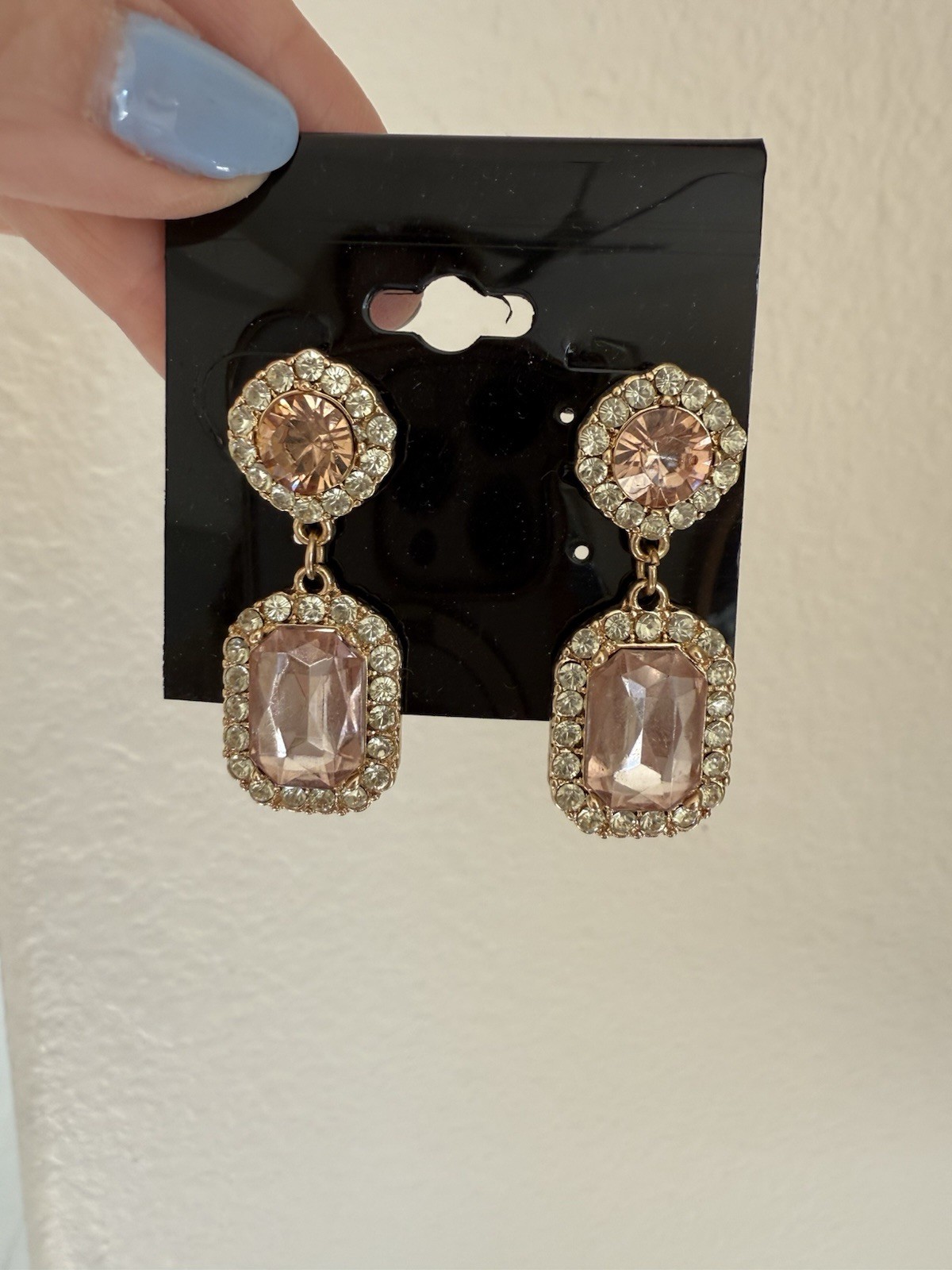 Champagne Pink Rhinestone Statement Earrings - EU… - image 1