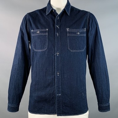 FREEMANS SPORTING CLUB Size L Navy Indigo Twill Cotton Long Sleeve Shirt