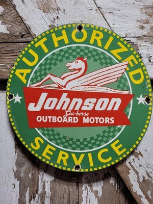 VINTAGE JOHNSON PORCELAIN SIGN SEA-HORSE OUTBOARD GAS BOAT MOTOR ...