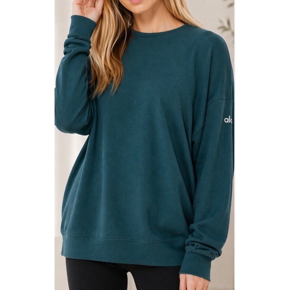 Alo Yoga Soho Pullover Sweatshirt Womens Small Green Teal Crewneck W3295R