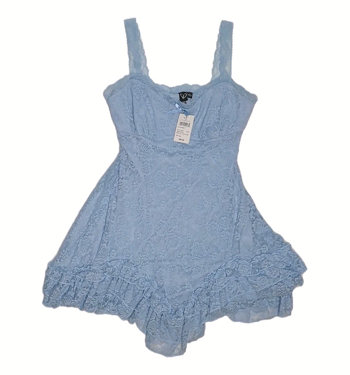 Mini Dress Baby Blue Dress Windsor Windsor Light Blue Lace Mini Dress  Ruffled Women's Size Large