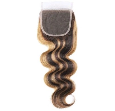 100 % 16 ZOLL brasilianisches reines Echthaar KÖRPERWELLE Spitzenverschluss ASCHENBLOND 4#/27#
