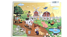 Wooden Farm Animals Jigsaw Puzzle Board Kids Toy Tractor Cow Pig Duck Sheep