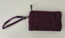 Thirty-One Quilted Very You Wristlet Wallet Plum Circles 3 Compartments Zippered