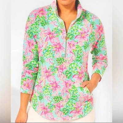 NWT Lilly Pulitzer Surf Blue So Shellegant Skipper Popover LS Mock - L