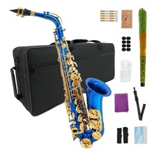 E-Flat Alto Saxophone Blue Lacquer Brass Body Includes Case Set for Beginners