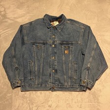 Vintage Carhartt JB0998 Mens XL Blue Denim Trucker Jacket Blanket Lined USA Made
