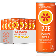 IZZE Sparkling Water Juice Beverage Blend, Mango, No Sugar Added, 8.4 FL OZ, 24