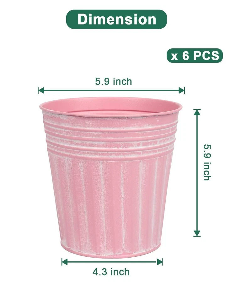 Vasos de flores rústicas de metal rosa 6 polegadas - 6 peças plantadeiras galvanizadas médias com D... - Imagem 2 de 4
