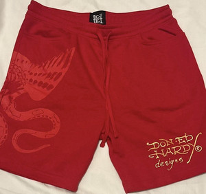 Ed Hardy Men's Red Animal Print Sweat Shorts Drawstring Pockets Logo