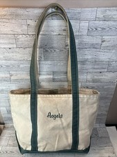 LL Bean 90s Boat And Tote Size Medium Long Handles Green And Beige Angela