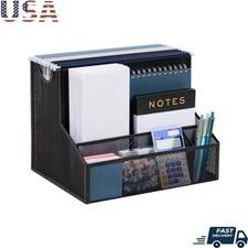 Metal Mesh Desktop Organizer 4 Compartment Vertical File Storage Office Supplies