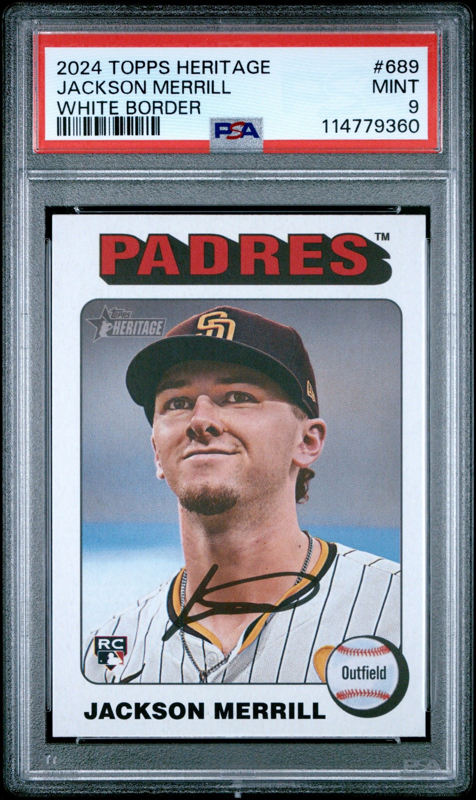 2024 TOPPS HERITAGE WHITE BORDER #689 JACKSON MERRILL PSA 9