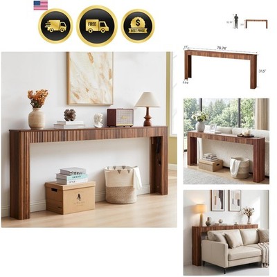 79'' Fluted Console Table with Charging Station, Mid Century Modern Narrow Ent...