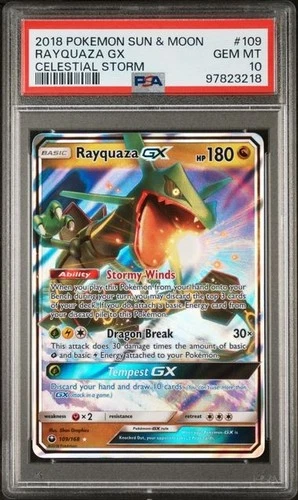 2018 POKEMON SUN & MOON CELESTIAL STORM #109 RAYQUAZA GX PSA 10