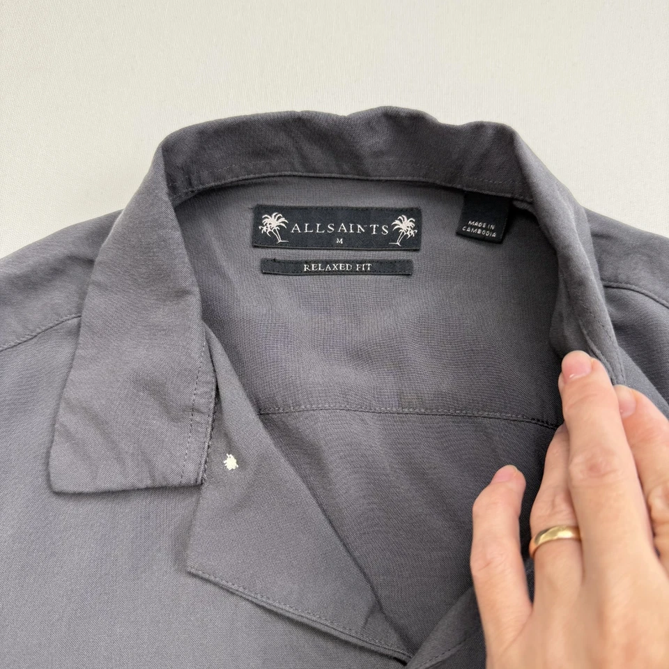 Camisa Subterránea ALLSAINTS Para Hombre M Manga Corta Gris Relajado Cuello Cubano Foto 3 de 4