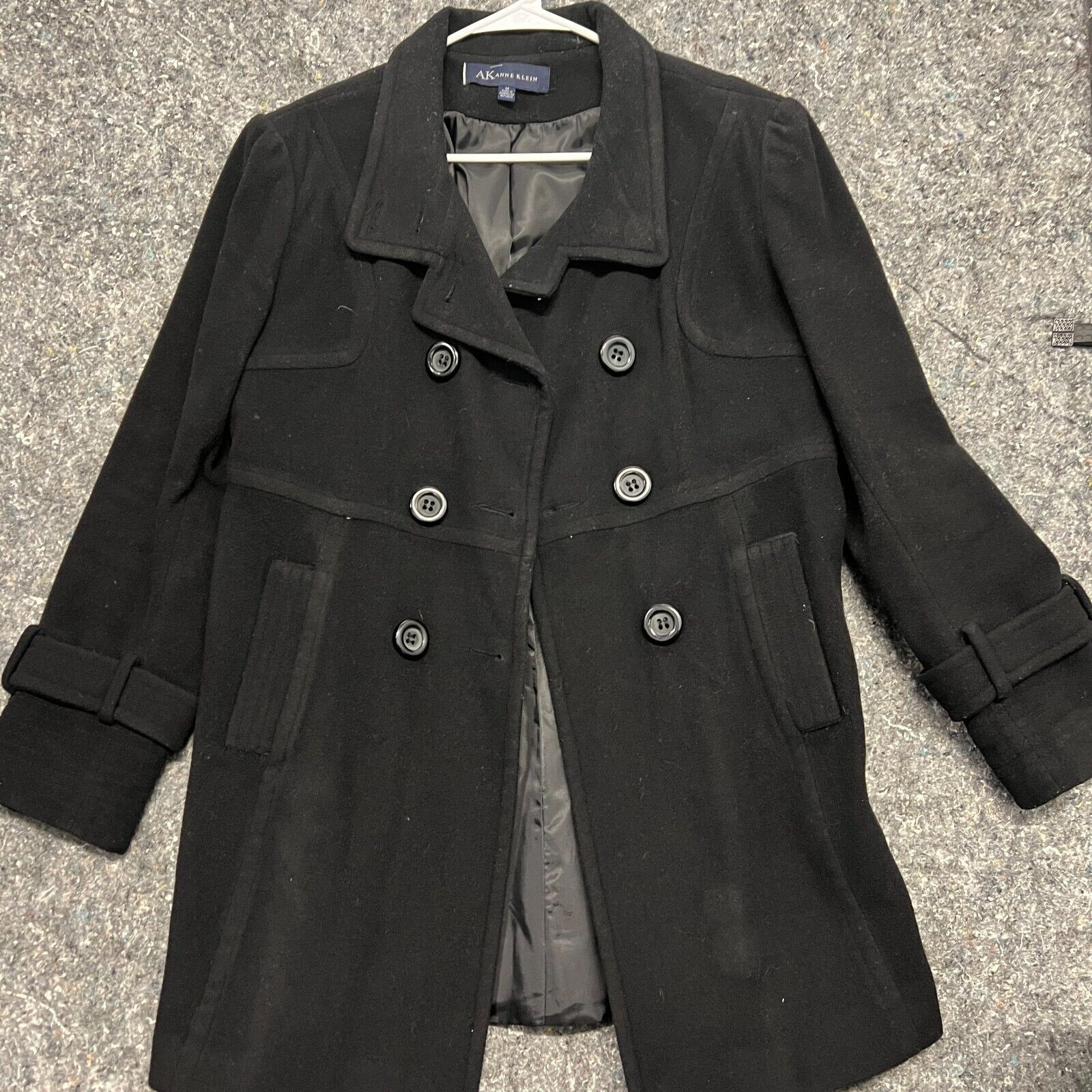 Anne Klein Jacket Women M Black Button Wool Blend Over Coat
