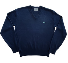 Vintage 80s Le Tigre V-Neck Sweater Logo Made in USA Navy Blue Ivy Preppy Mens L
