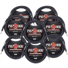 8x Pig Hog Tour Grade 10ft Instrument Cable 1/4" - 1/4" Straight Connectors PH10