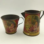 Vintage Ohio Art Tin Litho Toy Pitcher & Cup Set Girl on Swing Design