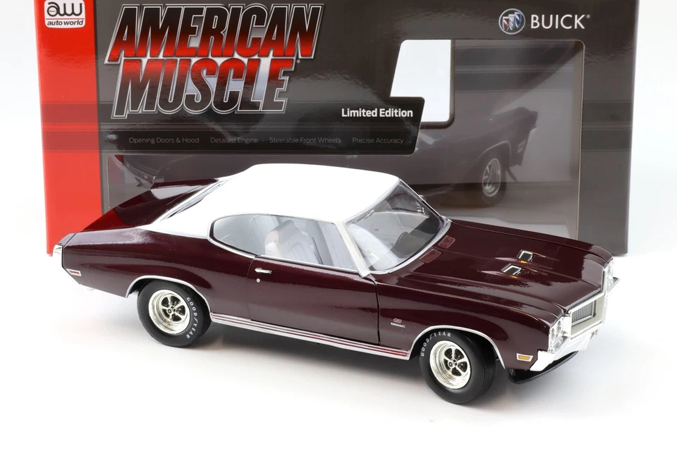 1:18 Auto World 1970 Buick GS Livelli 1 Mcacn Burgundy Mist/Bianco Tetto - Immagine 2 di 4
