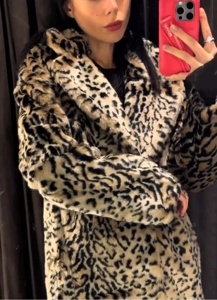 Zara Animal Print Faux Fur Coat Leopard Beige Brown Size XS REF:1255/771 New - Image 3 of 4