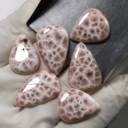 6 PC Natural Thompsonite AAA Quality 20mm-25mm Pear Cabochon Loose Gemstones Lot - Picture 9 of 13