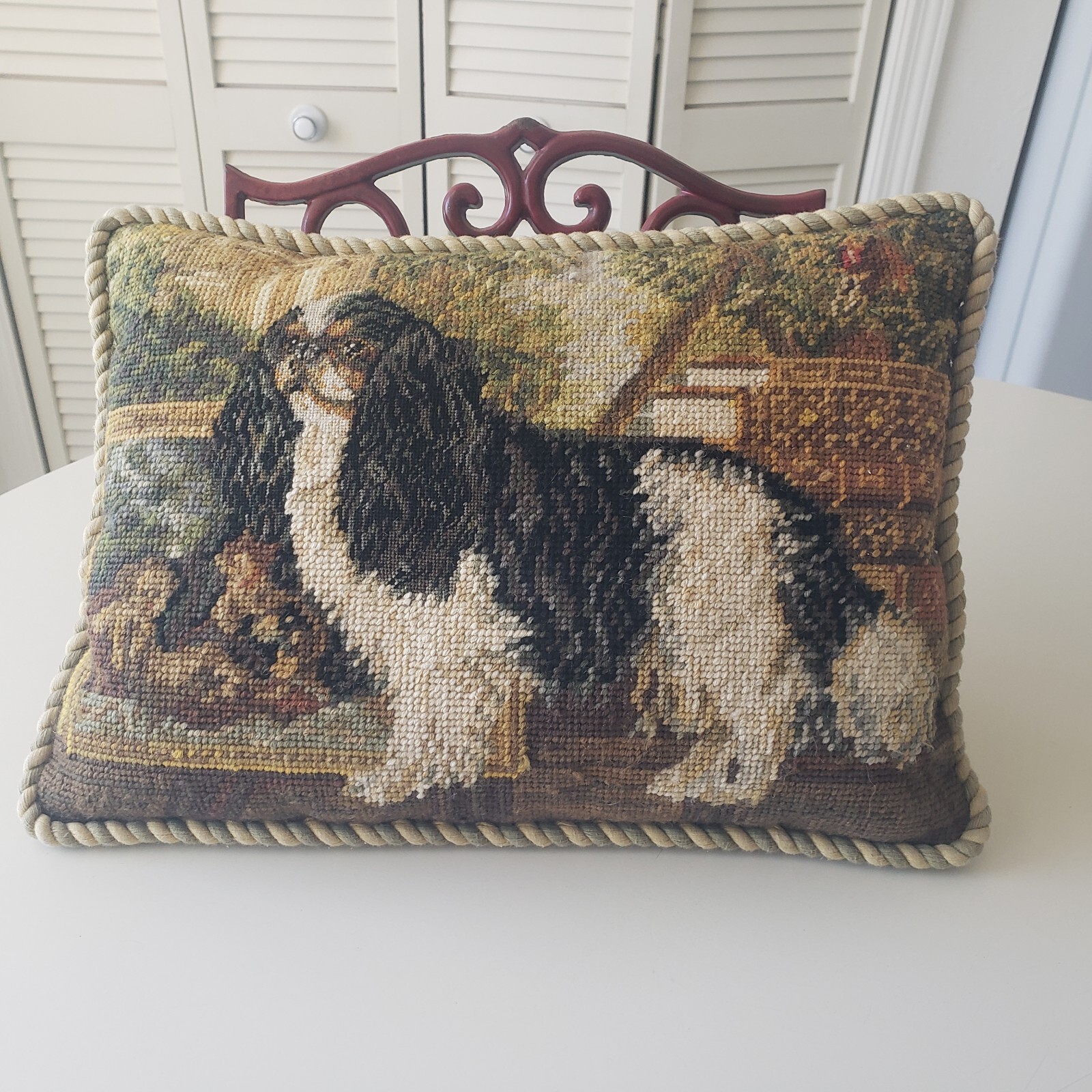 Ethan Allen Needlepoint Pillow Cavalier King Charles 15x11 eBay