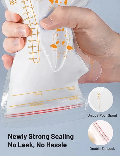 Breastmilk storage bag 8 OZ Pre-Sterilized Leak Proof Double Zipper 100 bag pack - Picture 5 of 7