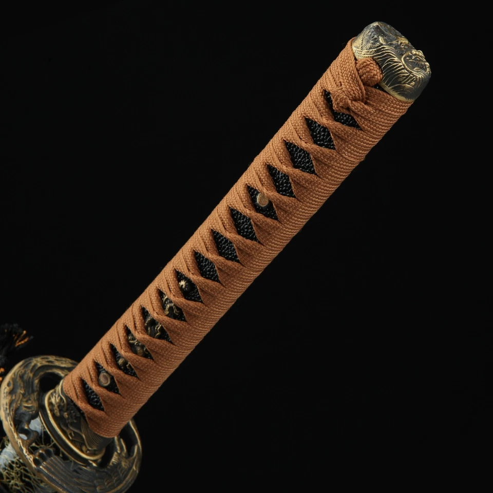 Katana Hecha a Mano Japonesa Damasco Hoja de Acero Plegada Arcilla Real Templada Hamon Foto 4 de 4