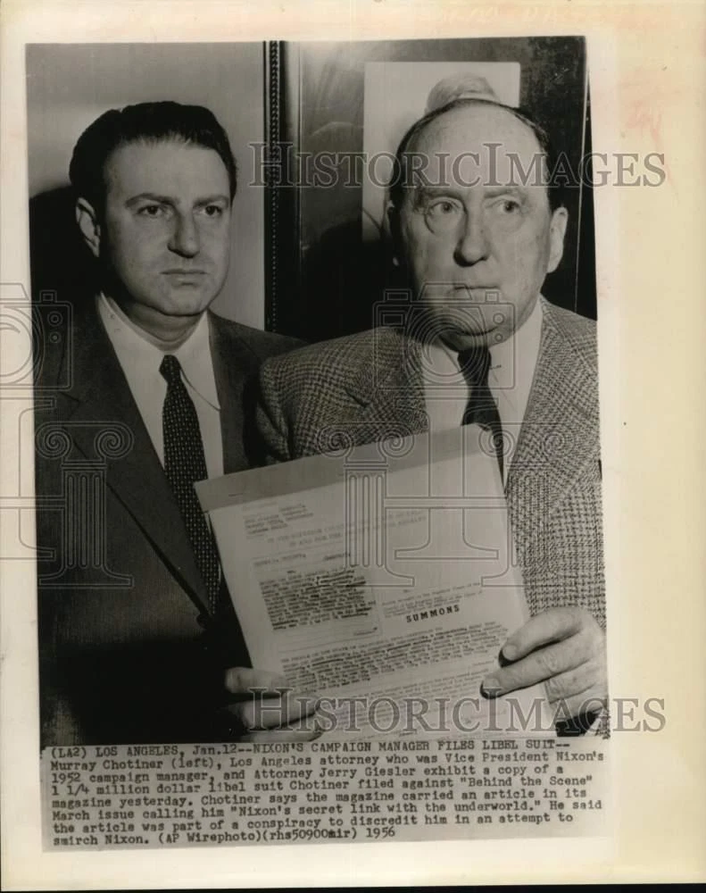 1956年 プレスフォト Murray Chotiner & Jerry Giesler 雑誌訴訟付き - 画像1/4