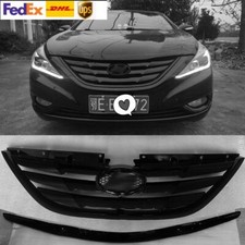 2pc Gloss Black Car Front Grille Grill Fit For Hyundai Sonata 8 2011-2013