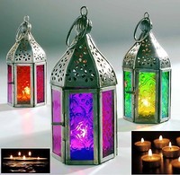 Moroccan Mini Iron Tonal Glass Lanterns Tealight tea Light Holder Home Garden