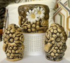 Vintage 70s Fred Roberts Brown Ceramic Daisy Salt & Pepper Shakers And Jar Japan — photo 1