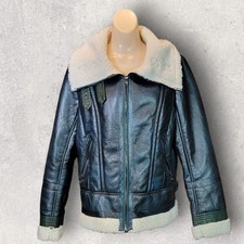 Missguided Womens Jacket Size 10 Green Faux Shearling Leather Aviator Pilot