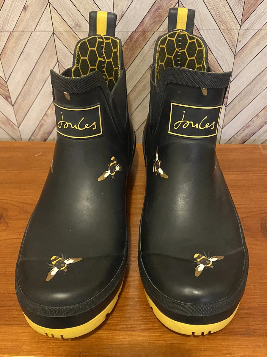 Joules Women s Wellibob Rain Boot Size US 10 M Black Bees Great Condition