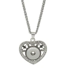 Snap Jewelry Stainless Necklace Rhinestone Heart Fits 18-20mm Ginger Charms 20"