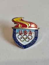  Spilla Torcia Giochi Olimpici 2006 - Smalto Oro USA Vintage VISA 