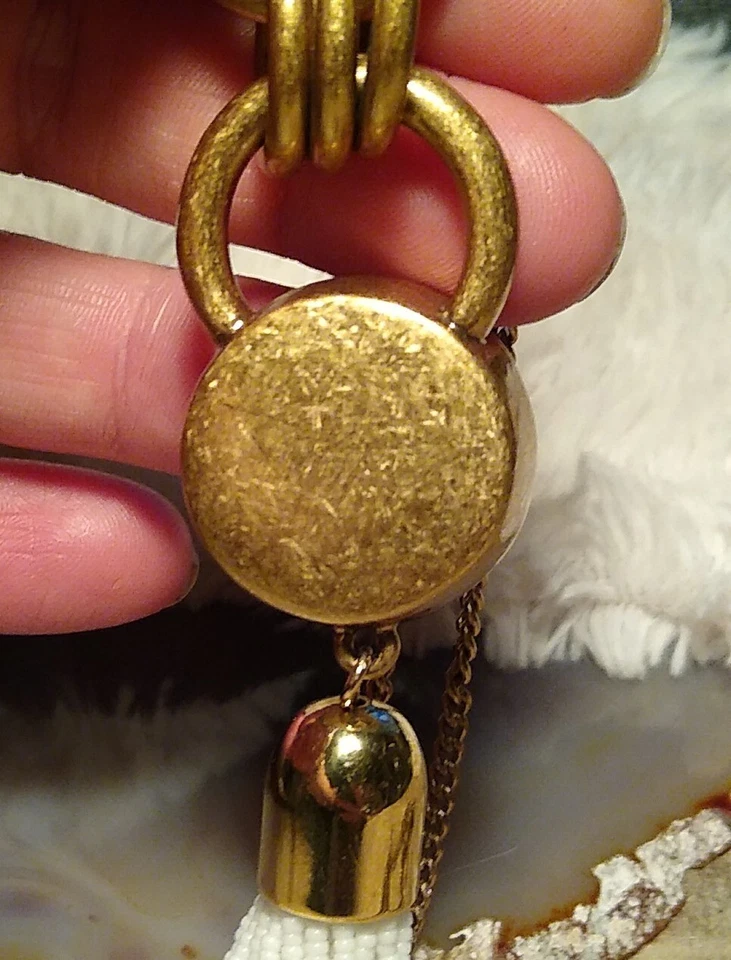 J. CREW Collar Largo Blanco Cuentas Flecos Tono Dorado Redondo Opalescente Piedra Lunar? Foto 3 de 4