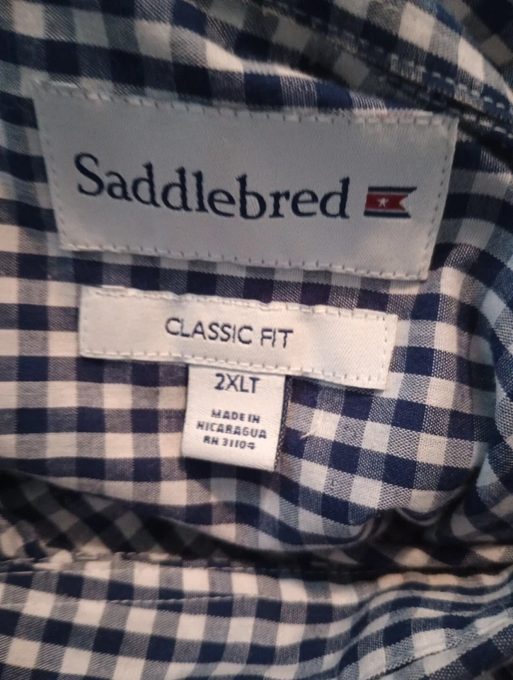 Saddlebred Classic Fit Mens Shirt Size 2XLT Blue And White Checks Long Sleeves - Image 3 of 3